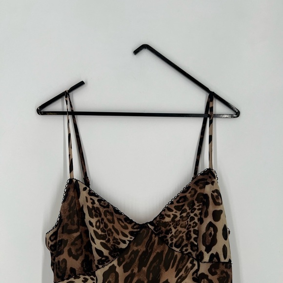 Afternoon Shop Leopard Animal Print Bandeau Side Slits Slip Midi Slinky Dress - Picture 1 of 11